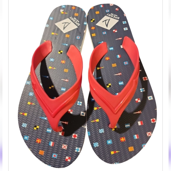 New Sperry Women's Flip Flop Red Navy Nautical Thong Sandal Beach Pool Slip On 6 - Picture 3 of 6
